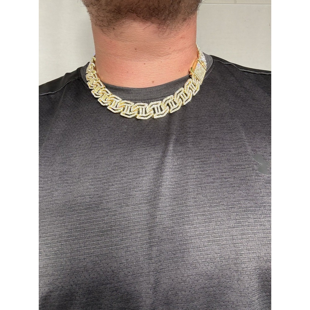 Iced cuban chain crystal vvscz gold over stainless waterproof 18inch 17mm